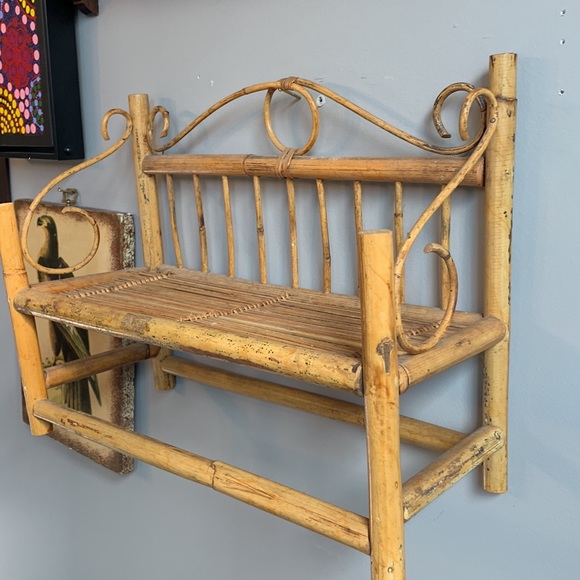 VTG MCM Bamboo Rattan hanging shelf Rack w/rod plant stand table top Boho granny - Picture 12 of 12